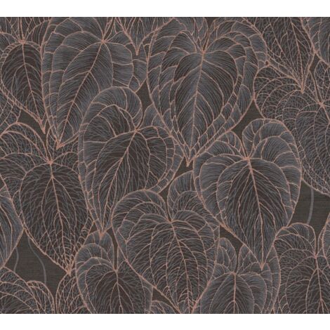 Papier peint tropical, feuilles bleu canard et or rosé, salon, chambre, 781282