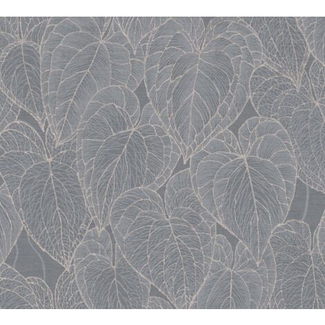 Papier peint tropical, feuilles grises argenté et argent, salon, chambre, 781283