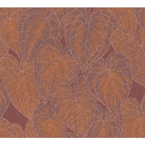 Papier peint tropical, feuilles orange et rouge bordeaux, salon, chambre, 781284