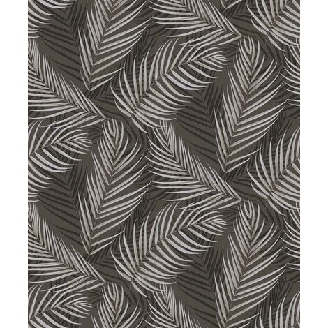 Papier peint tropical gris et anthracite idéal salon  Tapisserie feuille exotique grise salle de bain  Papier peint motif feuille salle à manger