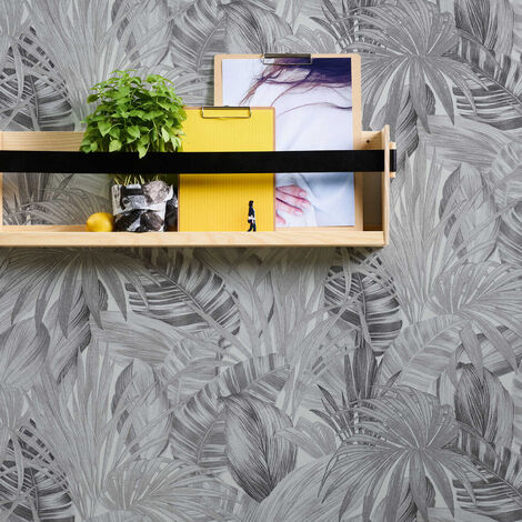 Papier peint tropical jungle Gris clair 10mx 0.53 m