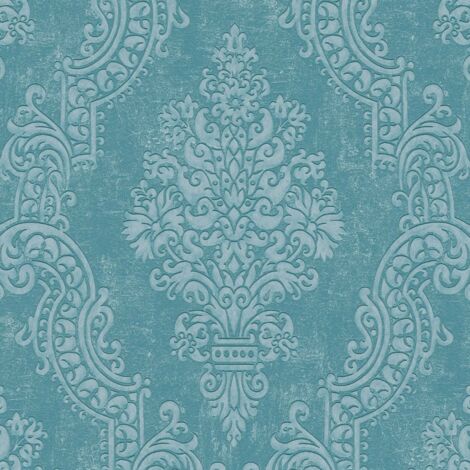 Papier peint turquoise baroque, ambiance noble  B397654