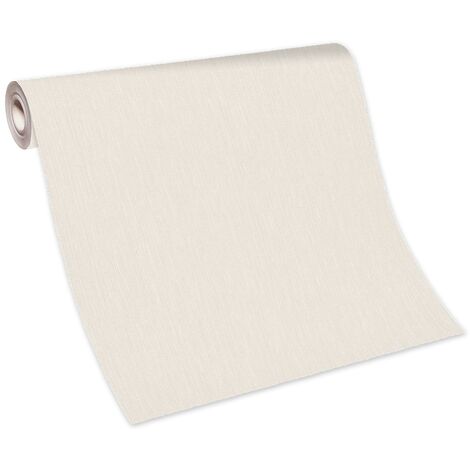 Papier peint uni beige crème strié salon & séjour | Tapisserie beige unie couloir | Papier peint unicolore intissé vinyle clair