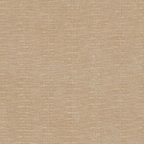 Papier peint uni beige doré Tapisserie géométrique à motifs de lignes Papier peint élégant style scandinavien pour salon