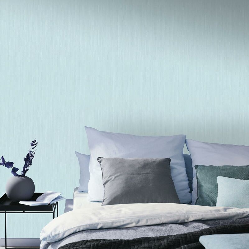 Papier peint uni bleu clair strié chambre garçon | Tapisserie unie bleu chambre adulte | Papier peint unicolore intissé salle de bain