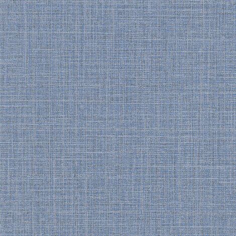 Papier peint uni bleu effet textile | Tapisserie unie bleu jute chambre à coucher & salon | Papier peint intissé couloir & bureau