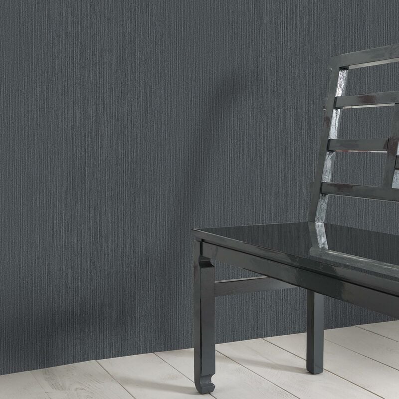 Papier peint uni gris anthracite couloir strié | Tapisserie grise foncé unie salon & bureau | Papier peint intissé unicolore chambre adulte