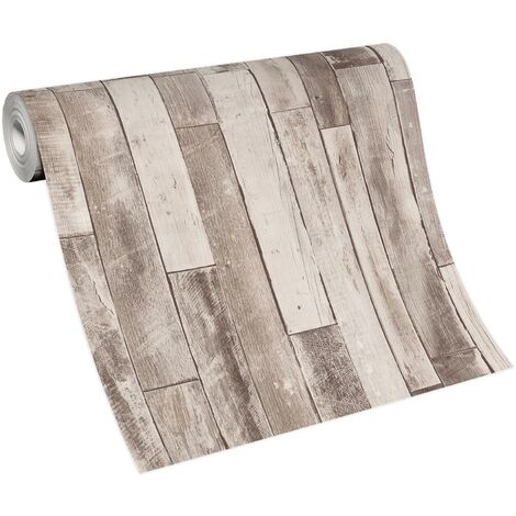 Papier peint uni marron imitation bois  Tapisserie moderne marron pour salon  Papier peint tendance effet parquet idéal cuisine