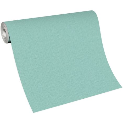 Papier peint uni turquoise aspect textile | Tapisserie bleu unie idéale chambre enfant | Papier peint unicolore intissé bleu salle de bain