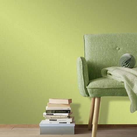 Papier peint uni vert prairie aspect textile | Tapisserie verte unie idéale chambre enfant | Papier peint intissé vinyle couloir & bureau
