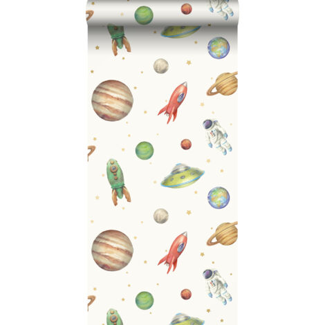 papier peint Univers blanc, vert et rouge  - Sanders & Sanders