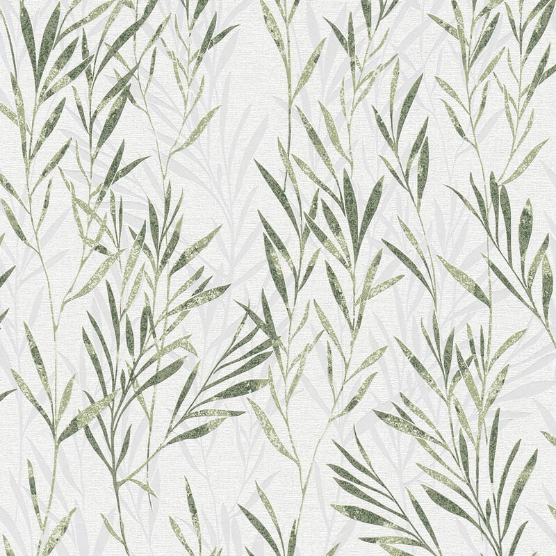 Papier peint tropical blanc avec motifs feuilles vertes Tapisserie à motif floral idéale bureau Papier peint végétal blanc & vert moderne