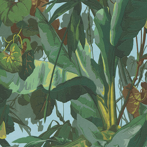 Papier peint végétal vert | Papier peint jungle feuille de bananier | Papier peint tropical idéal pour chambre adulte & salon - 10,05 x 0,53 m