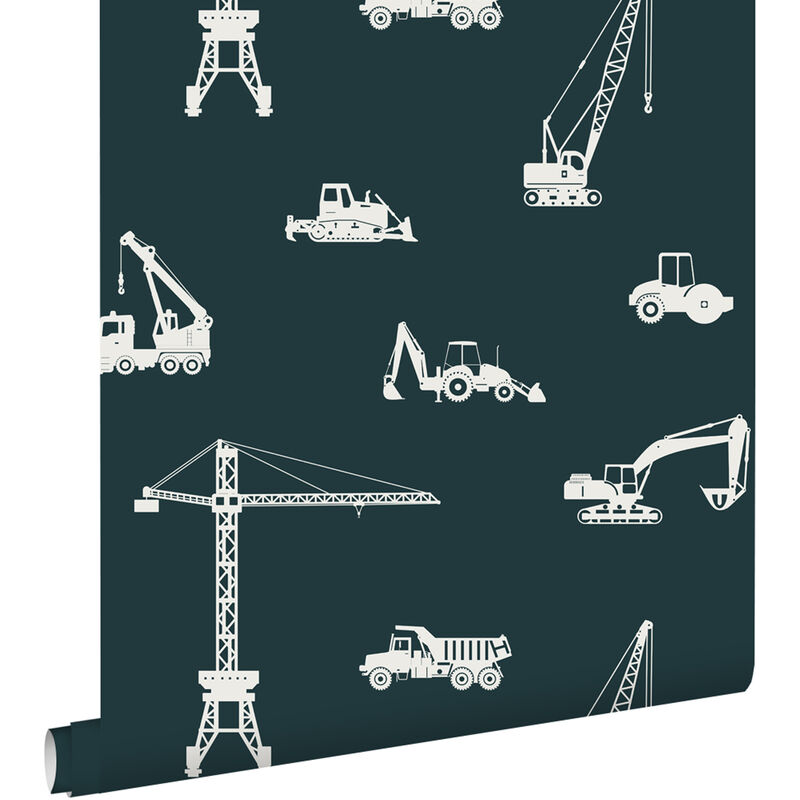 Papier peint véhicules bleu foncé et blanc Estahome