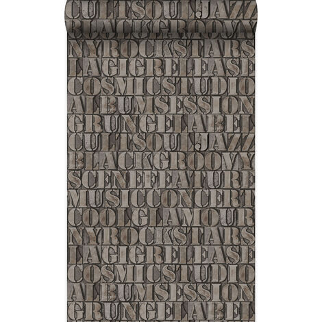 papier peint vieilles lettres imprimées en fer brun rouille - Origin Wallcoverings