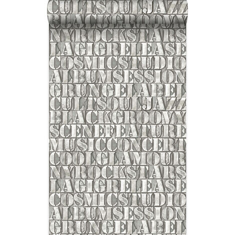 papier peint vieilles lettres imprimées en fer gris  - Origin Wallcoverings