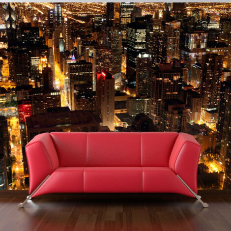 Papier Peint "Ville de Nuit Chicago É U" 270x450cm