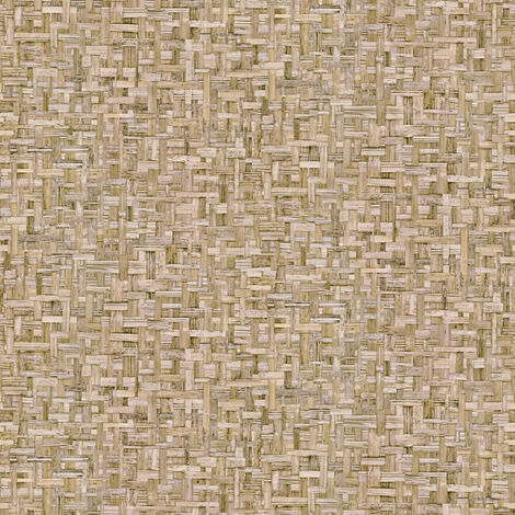 Papier peint vintage imitation bois tressé marron clair Tapisserie originale beige idéal bord de mer Papier peint intissé effet tissé