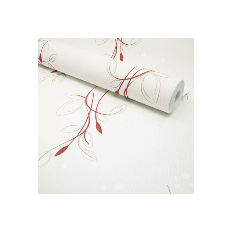 Papier peint vinyle expansé sur intissé - Basique - Motif floral rouge pois satiné - Rouleau(x)