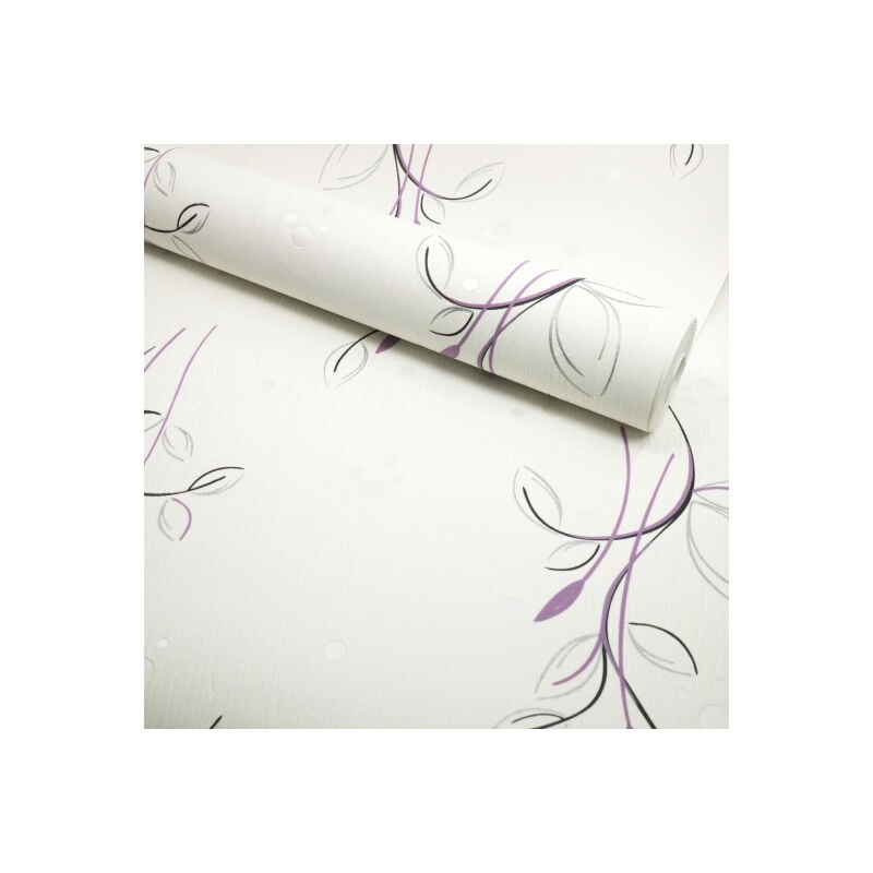 Papier peint vinyle expansé sur intissé - Basique - Motif floral violet pois satiné - Rouleau(x)