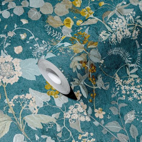 Papier Peint Feuille Olivia bleu marine vert - Botanique d'Ugépa | Réf. UGP-M68501 | UGP-M68501