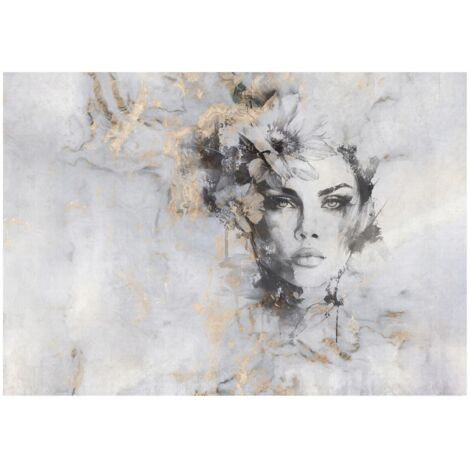 Papier peint visage de femme marbre doré décoration murale pour salon – 300 x 210 cm Wallarena
