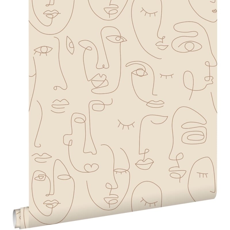 Papier peint visages Line Art beige clair Estahome