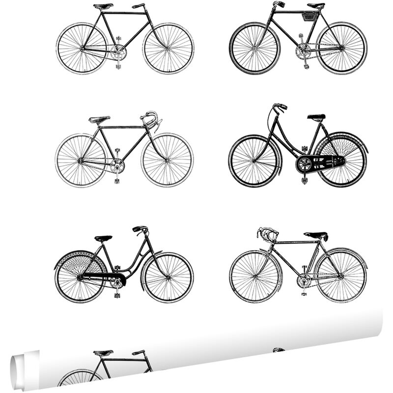 Papier peint vélos blanc et noir Estahome