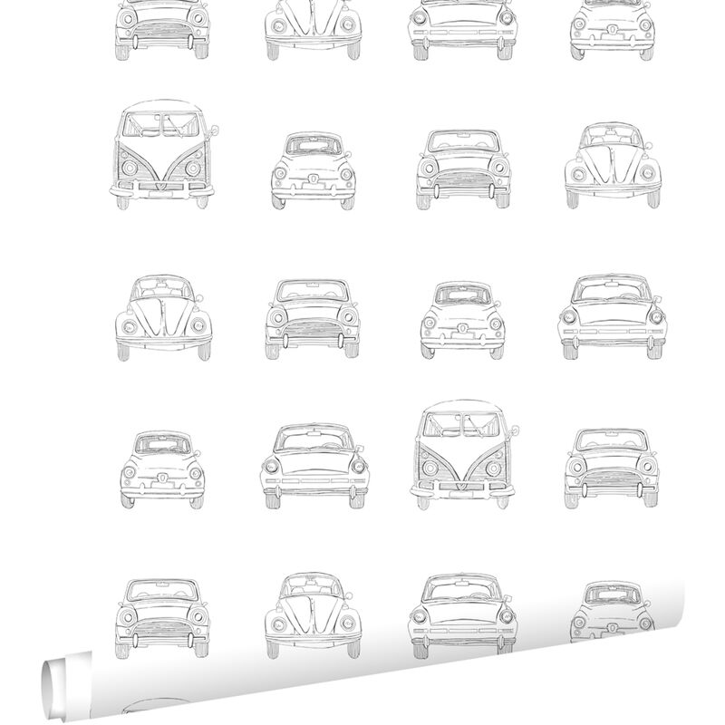 Papier peint voitures anciennes noir et blanc Estahome