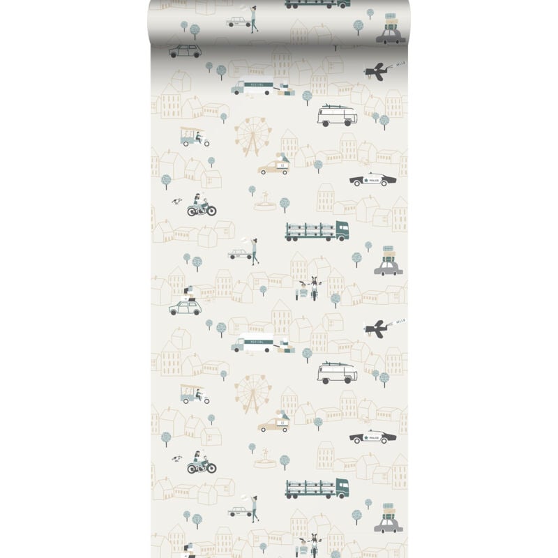 Sanders&sanders - papier peint voitures bleu gris et beige clair