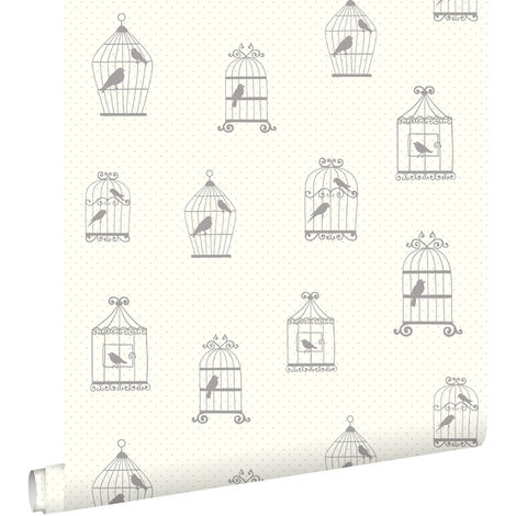 papier peint volières argent  - ESTAhome