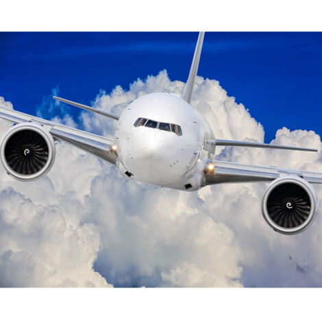 Papier peint Walltastic avion de ligne blanc biréacteurs au dessus des nuages blancs 305x244 cm