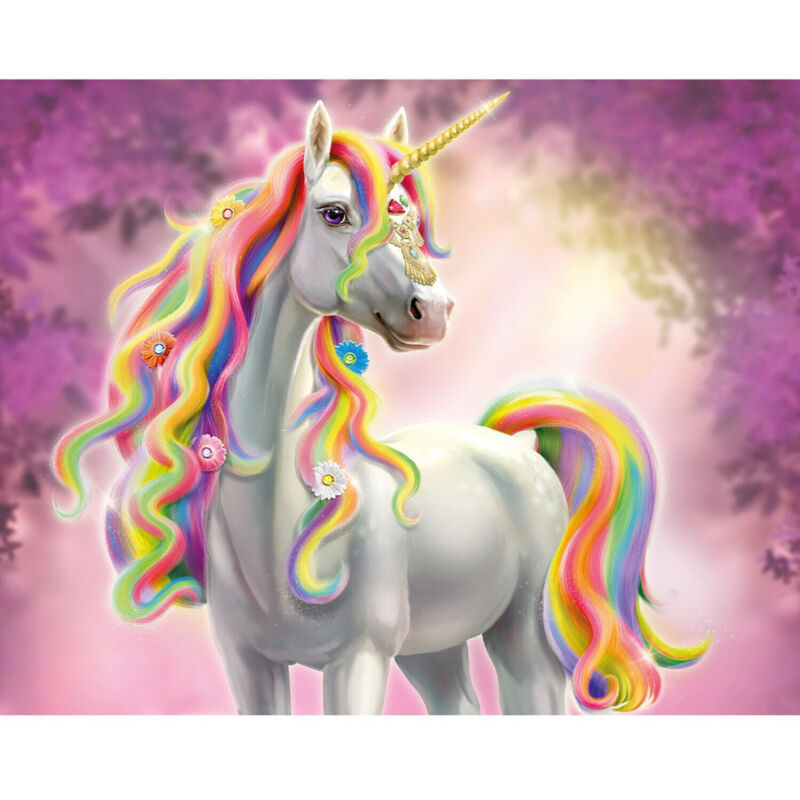 Papier peint Walltastic licorne géante rose avec bijoux, pierres précieuses, fleurs et une corne dorée 305x244cm