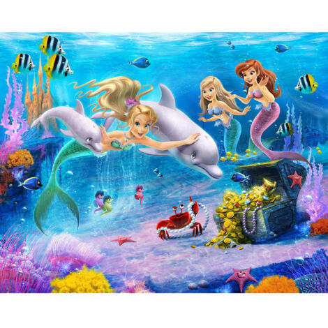 Papier peint Walltastic Sirènes, dauphins et poissons multicolores - 305x244cm
