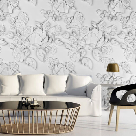Papier Peint "White Ornament : Roses" 70 x 100 cm