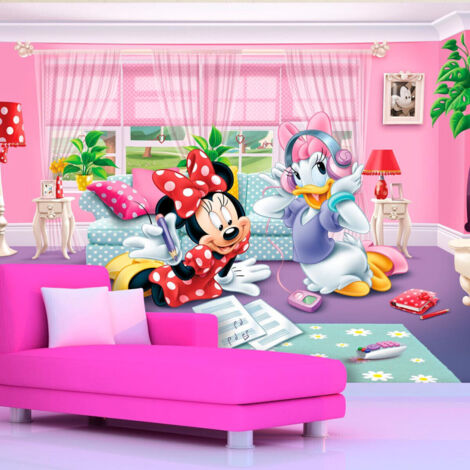 Papier peint XXL intissé Minnie et Daisy Disney 360 cm – Décoration murale rose et violet – Surface lavable – Colle incluse – Ag Art