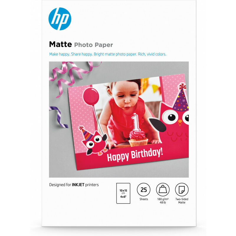 Hewlett Packard Papier photo Mat HP, 180 g/m2, 10 x 15 cm, 25 feuilles (7HF70A)