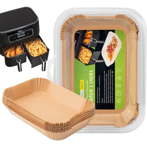 Papier Sulfurisé pour Friteuses à air, 50Pièces 22 x 14 cm Jetable Antiadhésive Sans Huile Papier Cuisson Air Fryer Accessoires pour Friteuse Dual Zone -2pc