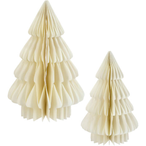 Papier Tannenbaum Aufsteller 2er Set 30 cm / 20 cm - creme - Tisch Deko Weihnachtsbaum zum Aufstellen - Dekoaufsteller für Weihnachten Advent Winter Fenster Dekoration