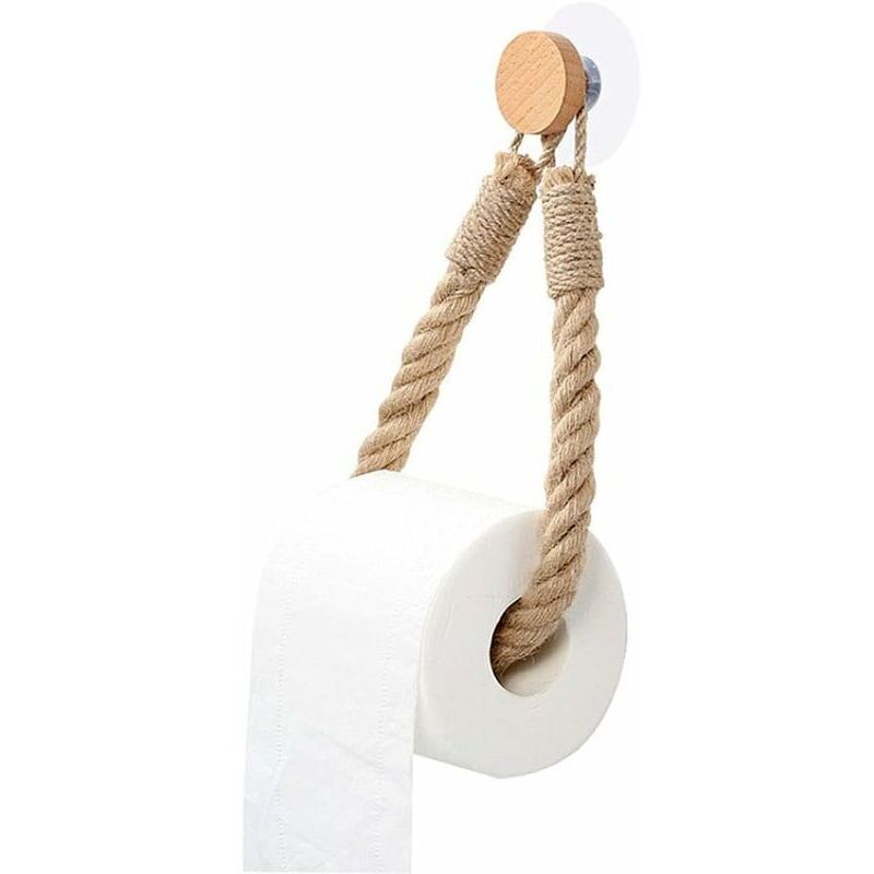 Papier Toilette Auto Adhésif, Porte Serviette Corde de Chanvre Rétro, Support Papier Toilettes pour Salle de Bain et Cuisine - Marron