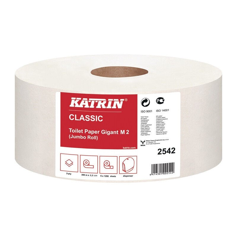 Papier toilette Katrin Classic Gigant M2 2 plis 6 rouleaux a 1200 feuilles soit 7200 feuilles katrin (Par 6)