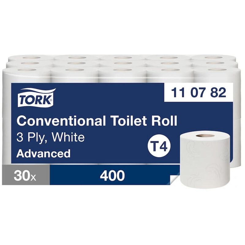 Papier Toilette Rouleau traditionnel blanc T4, Advanced, 3 plis, 30 x 250 feuilles, 110782 - Tork