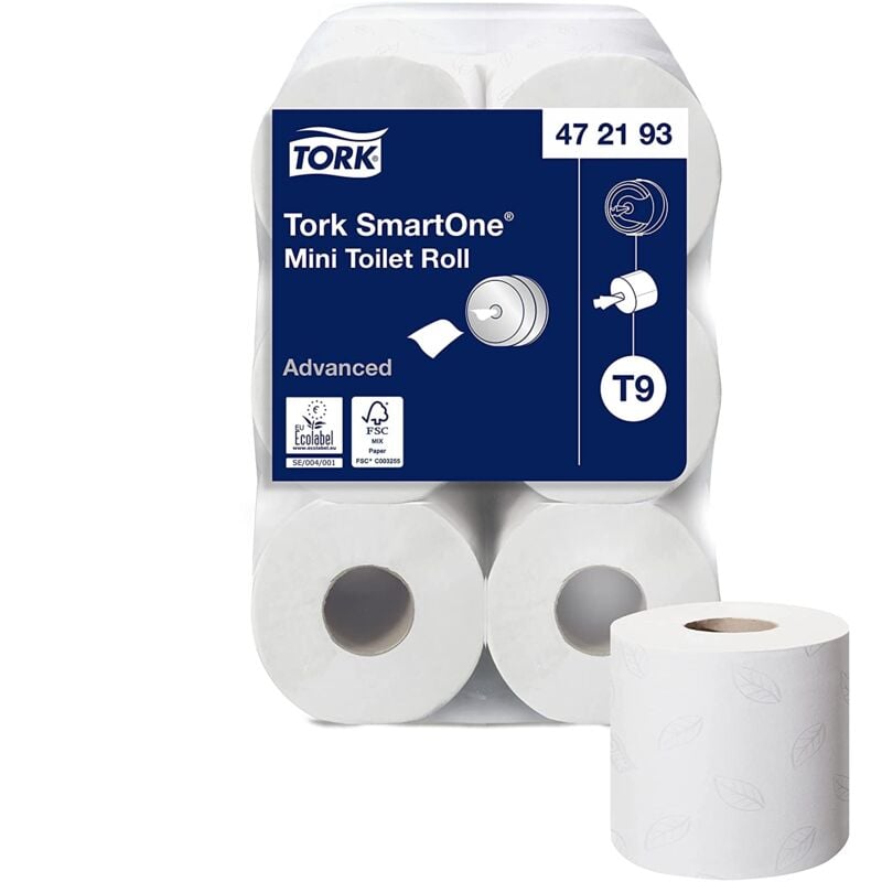 SmartOne Mini papier toilette rouleau blanc T9, Advanced, 2 plis, 12 x 620 feuilles, 472193 - Tork