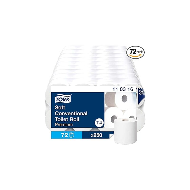 Papier Toilette Rouleau traditionnel doux blanc T4, Premium, 3 plis, 8 x 250 feuilles, 110316 - Tork
