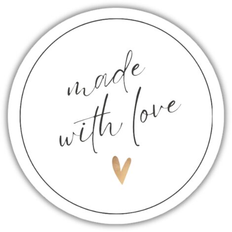 Papieretiketten „Mit Liebe gemacht“ – goldenes Herz, 4 Stück