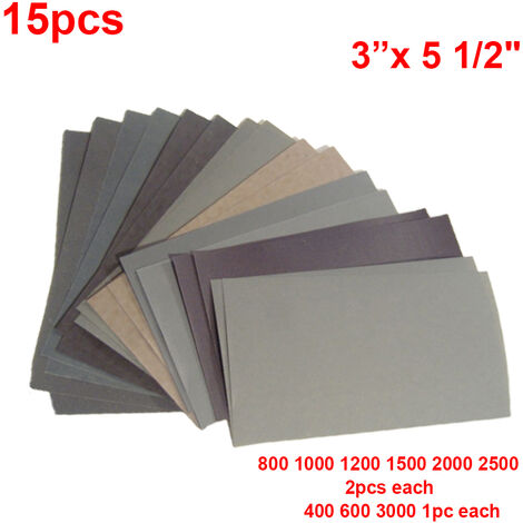 Papiers abrasifs 400 600 3000 800 1000 1200 1500 2000 2500 Grains Humide/Sec 15 Pièces Voiture Entretien Peinture Soins