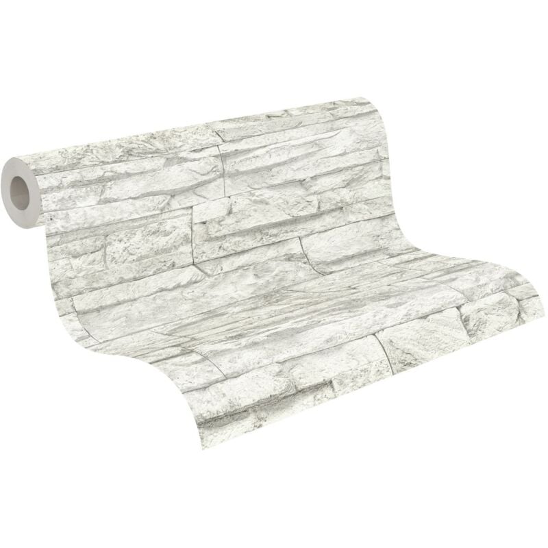 Papier peint Imitation ' Pierre de Craie' Blanc 10mx 0.53 m