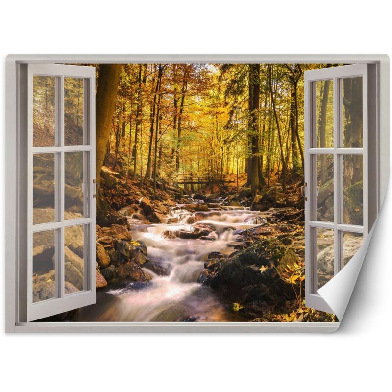 Papiers peints, Vue de la fenêtre d'une forêt de montagne et d'un ruisseau - 280x200