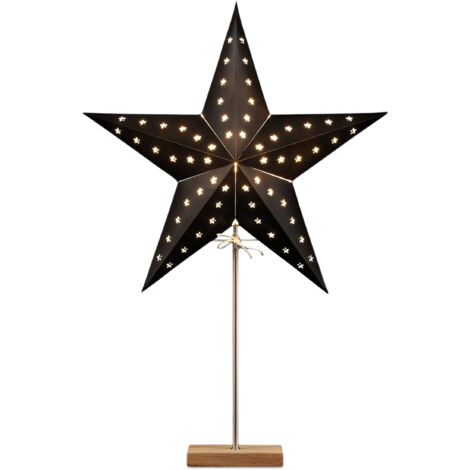 Papierstern Lampe schwarz für E14 Glühbirnen - 69 cm - Weihnachtstern Tischlampe auf Fuß - Weihnachts Deko Beleuchtung Advent Winter Stimmungsleuchte Tischleuchte