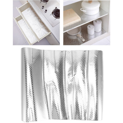 Papillon adhésif aluminium PVC anti-graisse imperméable pour cuisine - Adhésif auto-adhésif pour protection de plan de travail et armoire 30x200cm argenté
